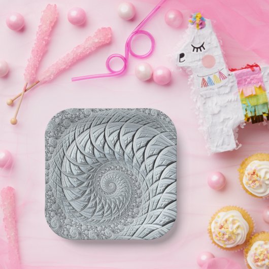 Abstract lichtgrijs fractal papieren bordje (Feest)