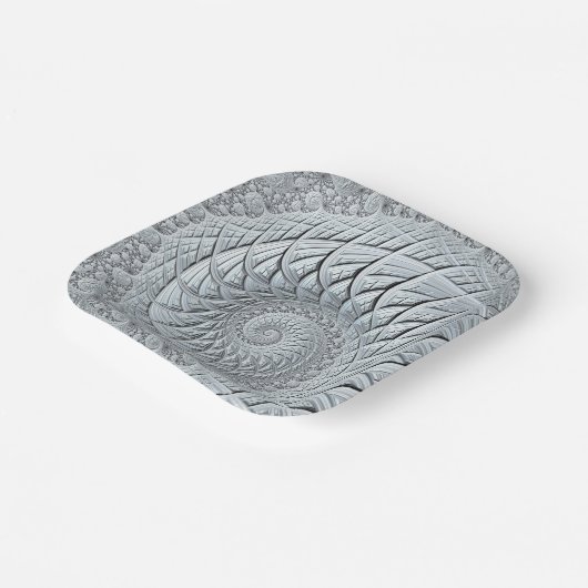 Abstract lichtgrijs fractal papieren bordje (Gebogen)