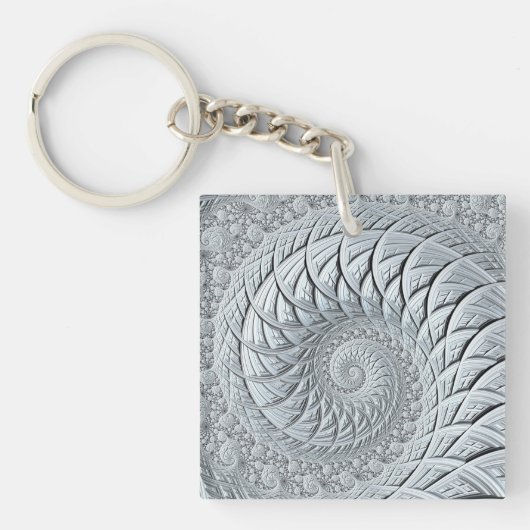 Abstract lichtgrijs fractal sleutelhanger (Voorkant)