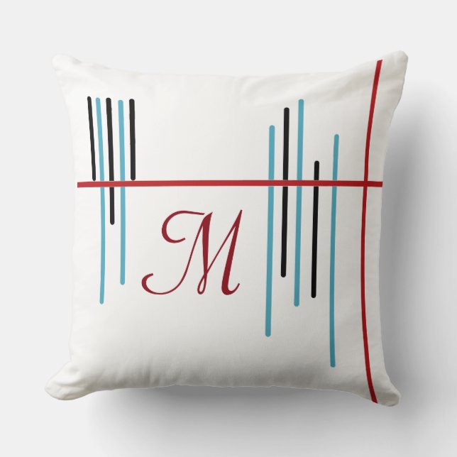 Abstract lijnontwerp 1 met Monogram Kussen (Voorkant)