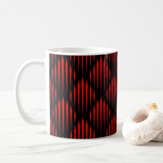 Abstract lijnpatroon rood en zwart koffiemok (Met donut)
