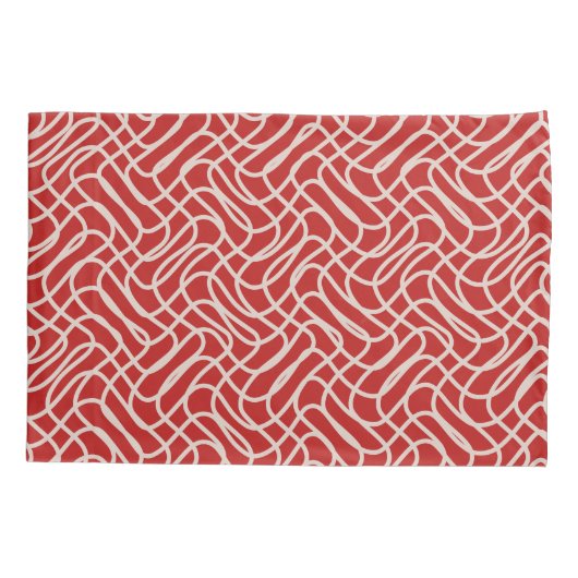 Abstract lijnpatroon van rood en crème kussensloop (Achterkant)