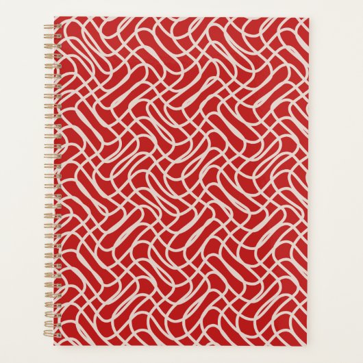 Abstract lijnpatroon van rood en crème planner (Voorkant)