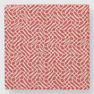Abstract lijnpatroon van rood en crème stenen onderzetter