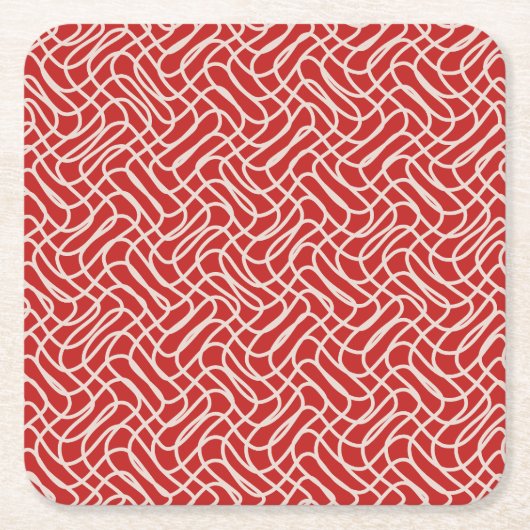Abstract lijnpatroon van rood en crème vierkante kartonnen onderzetter (Voorkant)