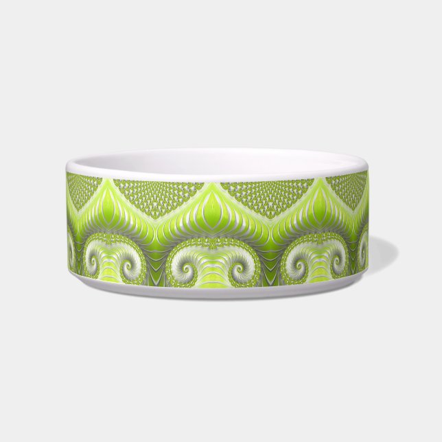 Abstract Lime Green Fractal Patroon Voerbakje (Voorkant)