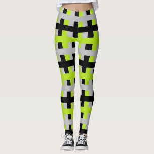 Abstract Lime Green, Silver en Black Leggings