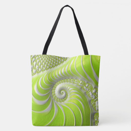 Abstract Lime Green Spiral Fractal Draagtas (Achterkant)