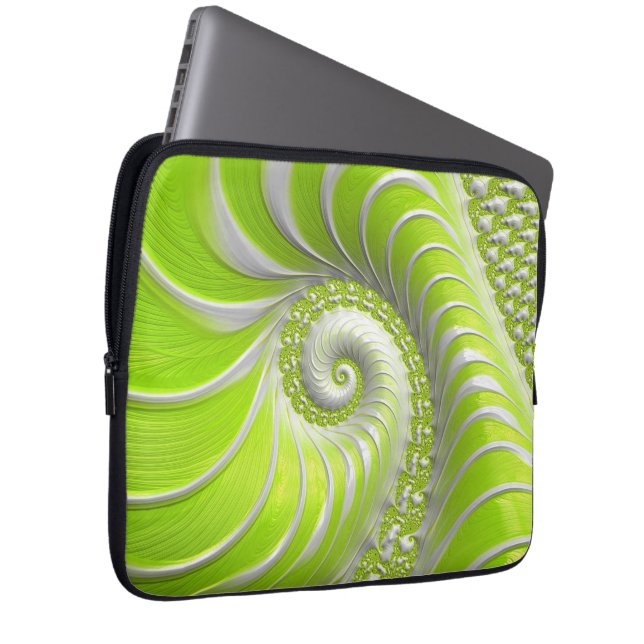 Abstract Lime Green Spiral Fractal Laptop Sleeve (Voorkant Rechts)