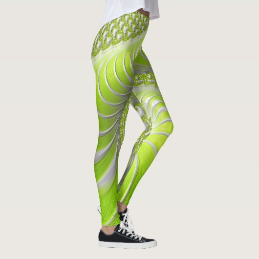 Abstract Lime Green Spiral Fractal Leggings (Rechts)