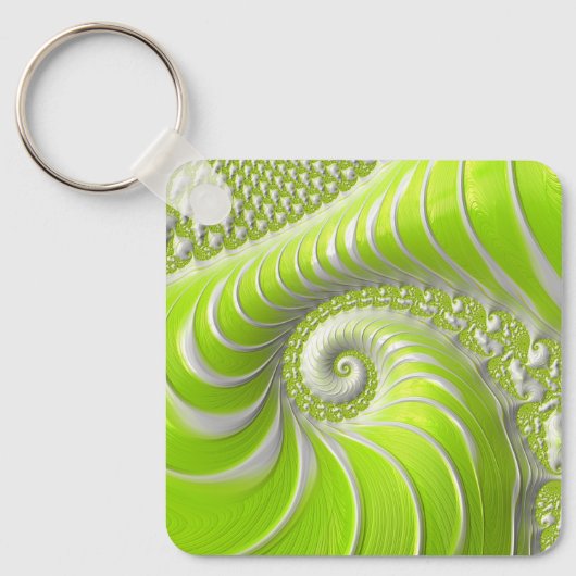 Abstract Lime Green Spiral Fractal Sleutelhanger (Voorkant)