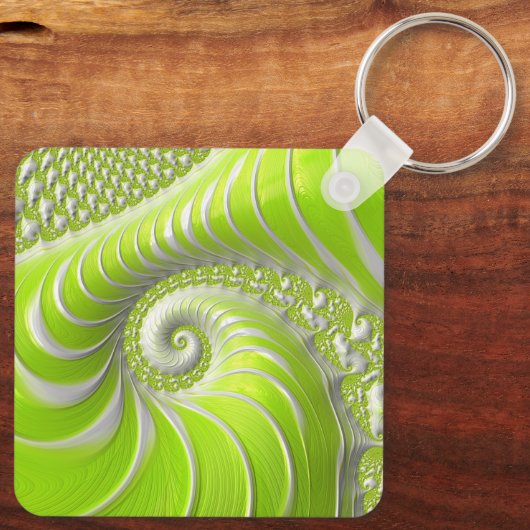 Abstract Lime Green Spiral Fractal Sleutelhanger (Achterkant)