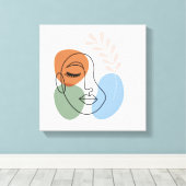 Abstract Line Art Face with Botanical Flair Canvas Afdruk (Insitu (Houten vloer))