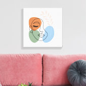 Abstract Line Art Face with Botanical Flair Canvas Afdruk (Insitu (Woonkamer))