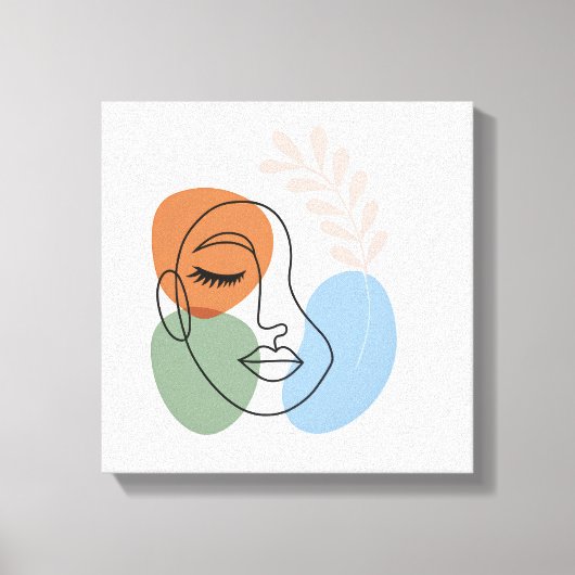 Abstract Line Art Face with Botanical Flair Canvas Afdruk (Voorkant)