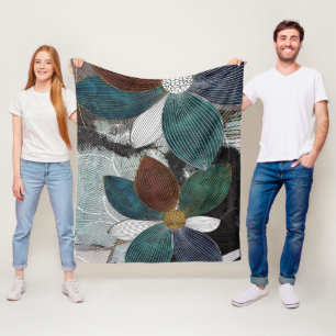 Abstract Linework Bloemenkunst met gedurfde bloemb Fleece Deken