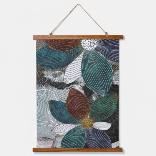 Abstract Linework Bloemenkunst met gedurfde bloemb Hangend Wandkleed (Voorkant)