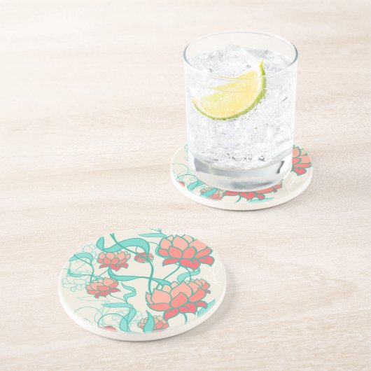 Abstract Lotus Pattern Zandsteen Onderzetter (Zijkant)