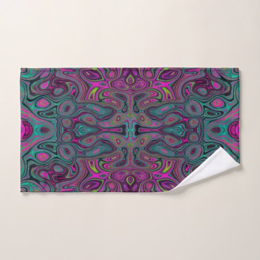 Abstract Magenta en Blauwgroen Blauwe Groovy Patro Bad Handdoek (Handdoek)