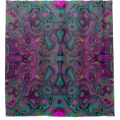 Abstract Magenta en Blauwgroen Blauwe Groovy Patro Douchegordijn (Voorkant)