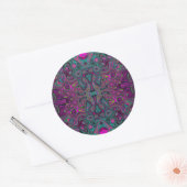 Abstract Magenta en Blauwgroen Blauwe Groovy Patro Ronde Sticker (Envelop)