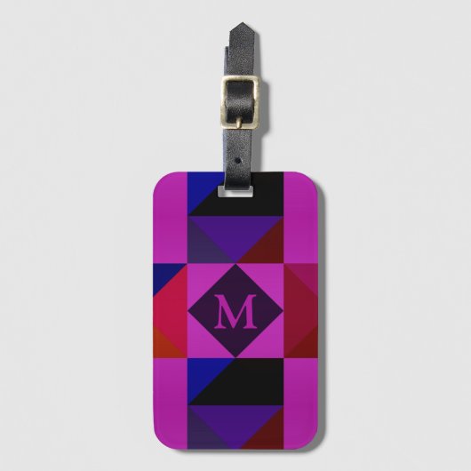 Abstract Magenta Geometric Pattern Monogram Bagagelabel (Voorkant (verticaal))