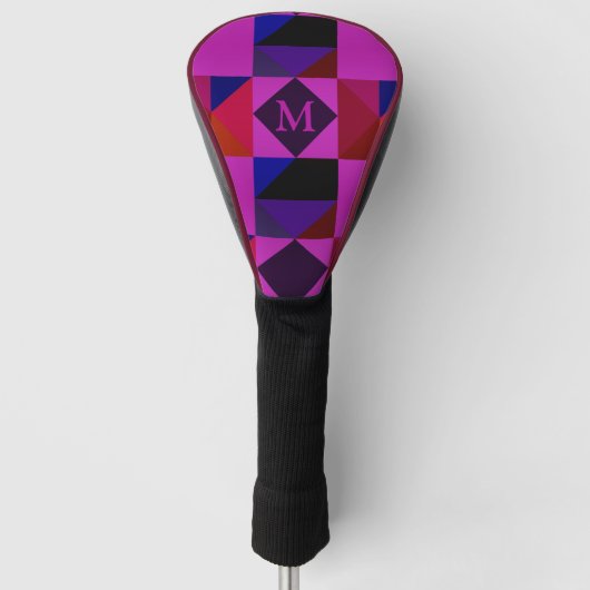 Abstract Magenta Geometric Pattern Monogram Golfheadcover (Voorkant)
