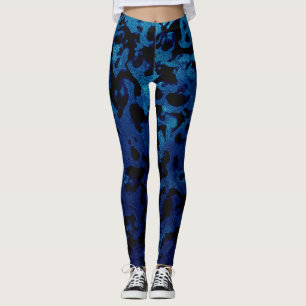Abstract Magic - Navy Blue Grunge Black Leggings