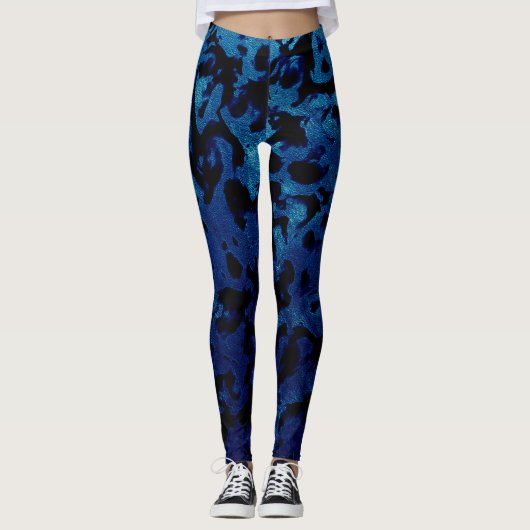 Abstract Magic - Navy Blue Grunge Black Leggings (Voorkant)