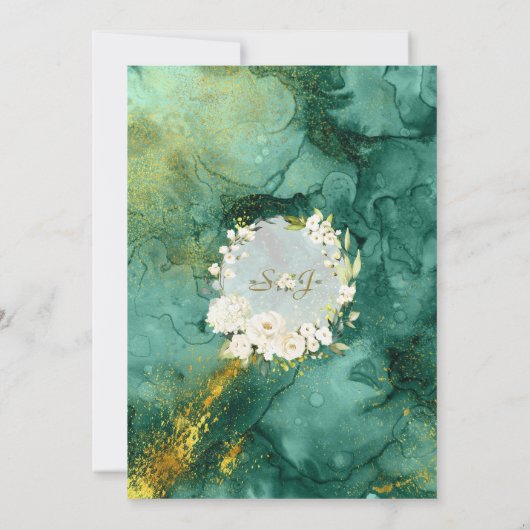 Abstract Malachiet Goud Wit Bloemen Vrijgezellenfe Kaart (Achterkant)