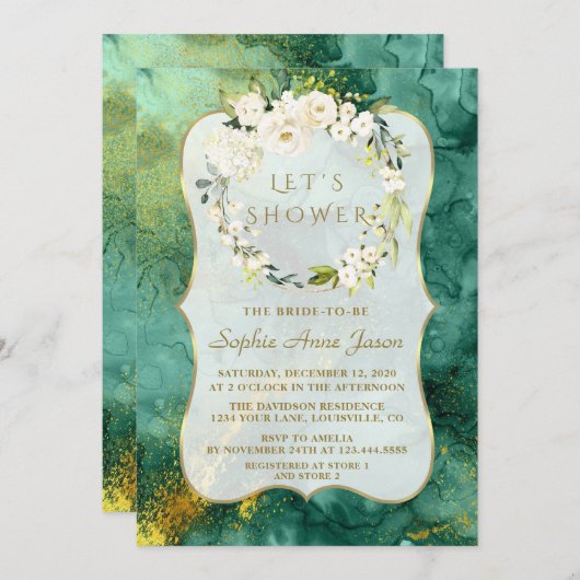 Abstract Malachiet Goud Wit Bloemen Vrijgezellenfe Kaart (Voorkant / Achterkant)