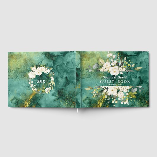 Abstract Malachiet Goud Witte Crème Bloemen Bruilo Gastenboek (Volledig)