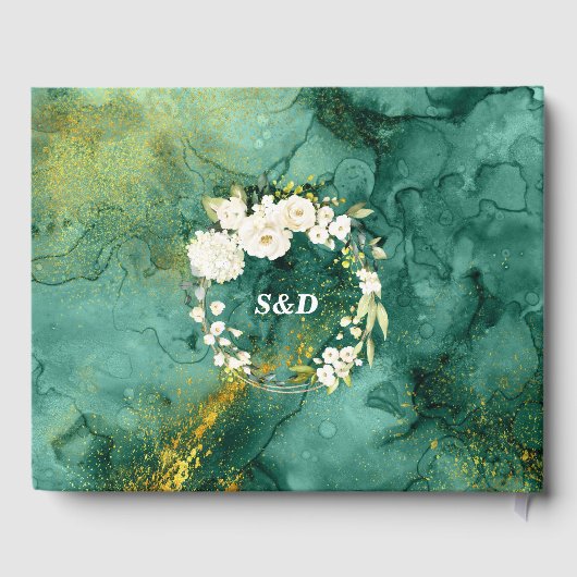 Abstract Malachiet Goud Witte Crème Bloemen Bruilo Gastenboek (Achterkant)