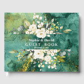 Abstract Malachiet Goud Witte Crème Bloemen Bruilo Gastenboek (Voorkant)