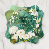 Abstract Malachiet Goud Witte Crème Bloemige Bruil Bedankjes Labels (Achterkant)