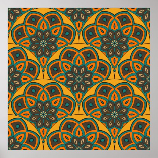 Abstract mandala fish scale seamless pattern. Orna Poster (Voorkant)