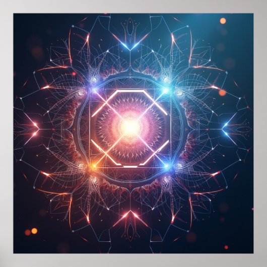 Abstract Mandala : Iridescent Geometric Poster (Devant)