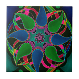 Abstract mandala oost - aziatische ronde - sierzwa tegeltje