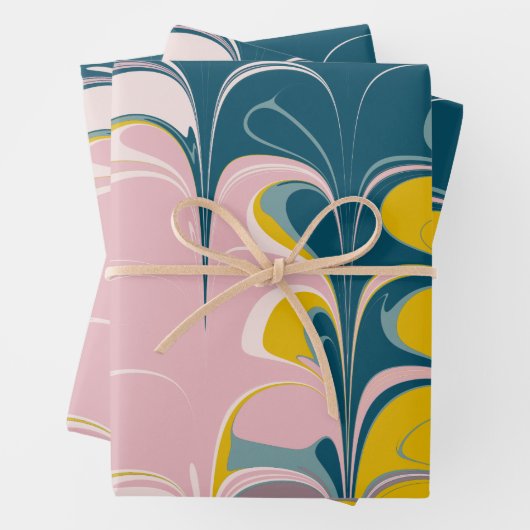 Abstract Marble Modern Ebru Patroon Blauwgroen en Inpakpapier Vel (In situ)