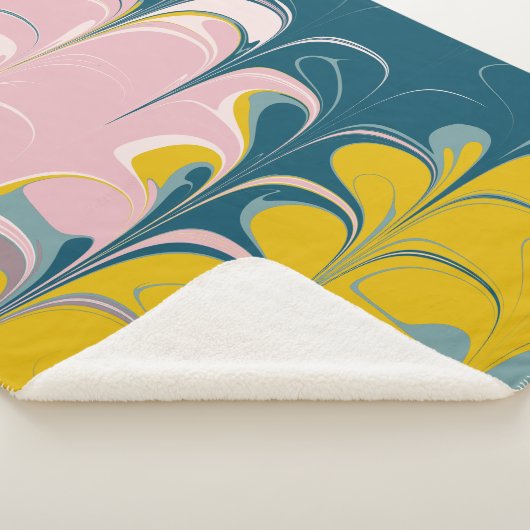 Abstract Marble Modern Ebru Patroon Blauwgroen en Sherpa Deken (3/4)