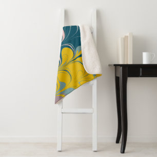 Abstract Marble Modern Ebru Patroon Blauwgroen en  Sherpa Deken