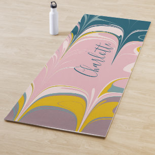 Abstract Marble Modern Ebru Patroon Blauwgroen en Yogamat