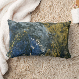 Abstract marineblauw zwart gouden kunst kussen