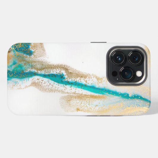 Abstract marmer met blauw-witte verf iPhone hoesje (Achterkant horizontaal)