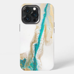 Abstract marmer met blauwe en witte verf iPhone 13 pro hoesje