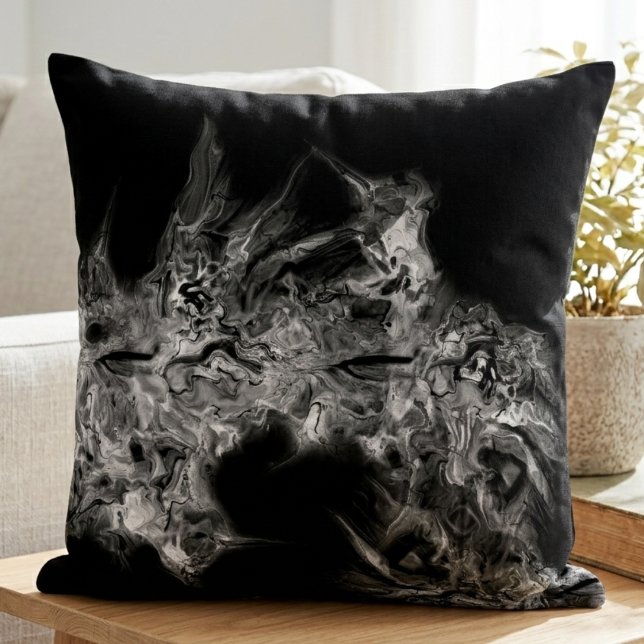 Abstract marmer rookgrijs kussen (Swirling grey smoke abstract throw pillow for a stylish housewarming gift.)