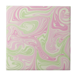 Abstract Marmer Roze Groen Wavy Stripe Modern Tegeltje