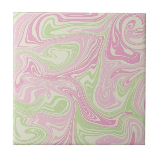 Abstract Marmer Roze Groen Wavy Stripe Modern Tegeltje (Voorkant)