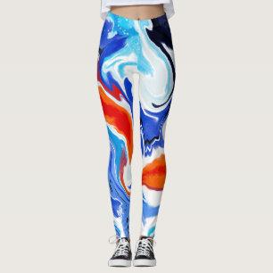 Abstract Marmeren Rood Sinaasappel Blauw Paarse Pa Leggings