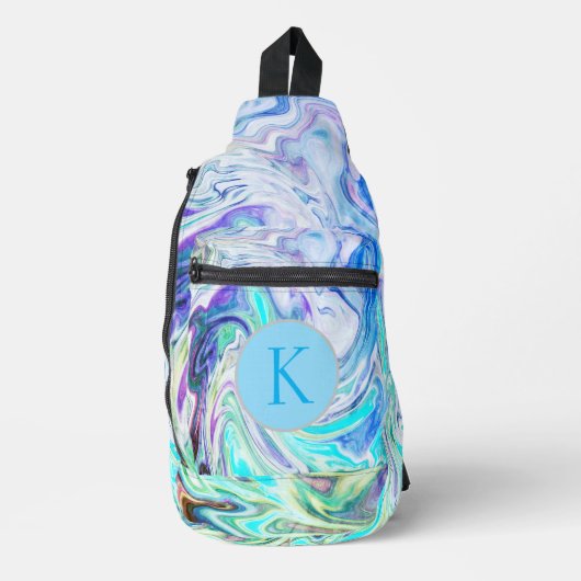 Abstract Marmeren Swirly Fun Monogram Sling Bag (Voorkant)